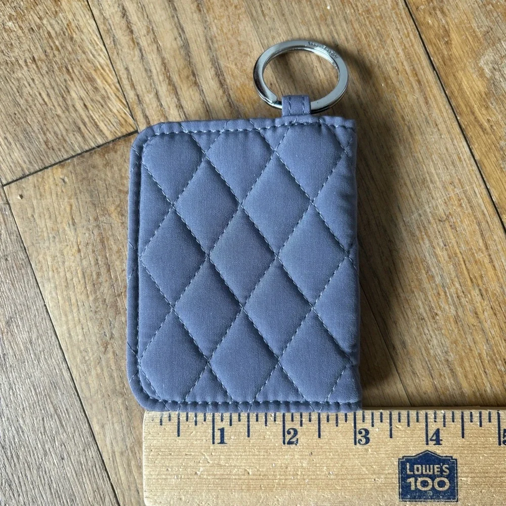 Vera Bradley Quilted Bifold ID Case Wallet Key Ring Slate Blue Diamond Stitch